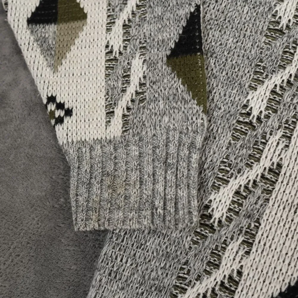Vtg Cooper Sweater Mens Extra Large‎ White Gray Geoetric Wool Canada Birds Eye